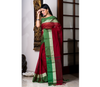 Handloom Tant Saree - Maroon With Green Par