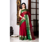 Handloom Tant Saree - Maroon With Green Par