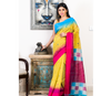 Handloom Saree - Pink & Blue Par On Mustard Yellow