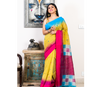 Handloom Saree - Pink & Blue Par On Mustard Yellow