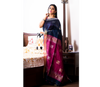 Handloom Linen Saree With All Over Work - Navy Blue & Purple