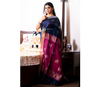 Handloom Linen Saree With All Over Work - Navy Blue & Purple