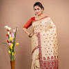 Assam Silk Saree - Golden with Maroon thread Work