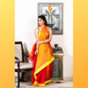Handloom saree with All Over Chumki Work - Red and Yellow