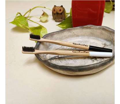 Natural Bamboo Toothbrush with round handle - Pack of 2