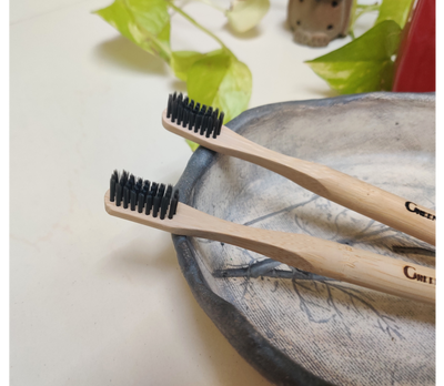 Natural Bamboo Toothbrush with round handle - Pack of 2