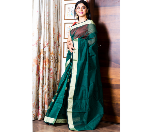 Handloom Tant Saree - Teal Blue