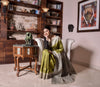 Kantha Stitch on Silk Saree with Jalchuri Pattern - Olive