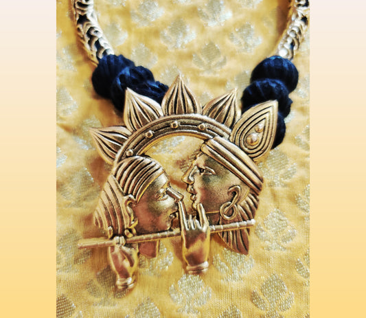 Ethnic Necklace With Krishna Pendant - Black