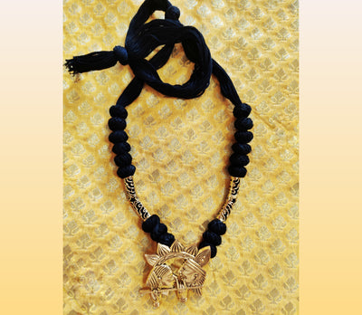 Ethnic Necklace With Krishna Pendant - Black