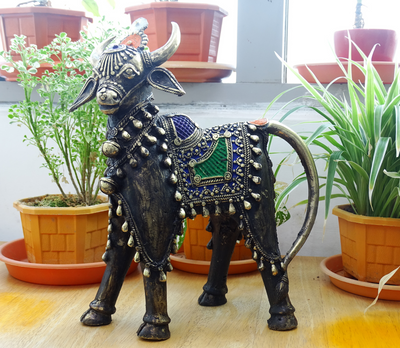 Authentic Dhokra Art from Chhattisgarh - Decorated Nandi Bull (Small)