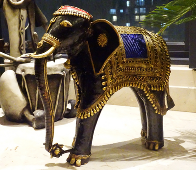 Authentic Dhokra Art from Chhattisgarh - Standing Decorated Elephant (Big)