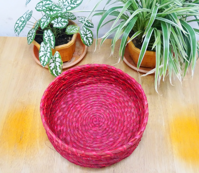 Sabai Grass Round Basket from Odisha - Red