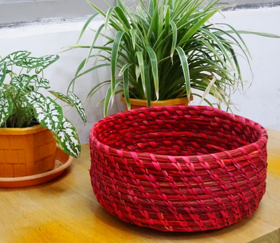 Sabai Grass Round Basket from Odisha - Red