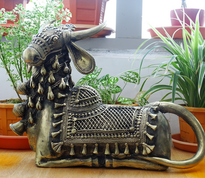 Authentic Dhokra Art from Chhattisgarh - Seated Bull