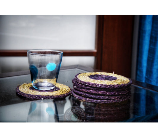 Coaster set Made of Sabai Grass - Violet and Natural