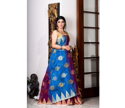 Handloom Saree With All Over Work - Violet & Azure Blue Anchal