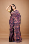 Handloom Jamdani Saree with all over Rose Gold Zari work - Navy Blue