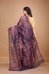 Handloom Jamdani Saree with all over Rose Gold Zari work - Navy Blue