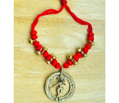 Ethnic Handcrafted Red Threaded Dokra Necklace - Krishna