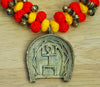 Ethnic Handcrafted  Red & Yellow Threaded Dokra Necklace - Kulo Design Pendant