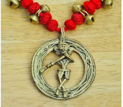 Ethnic Handcrafted Red Threaded Dokra Necklace - Krishna