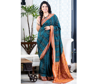 Sambalpuri Saree - Pure Cotton - Green and Ochre