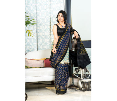 Sambalpuri Saree - Pure Cotton - Blue and Black